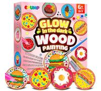 EPUMP Discos de madera para niños, juego de pintura para niños, 14 discos de madera e imanes, pinturas acrílicas, colores luminosos, imanes de nevera y colgantes para manualidades, regalo a partir de
