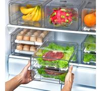 Epzia 1 PIEZA Cajón organizador para frigorífico, doble capa, apilables, para frigoríficos, cocinas y armarios - Organizador transparente para guardar salchichas