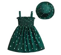 Eqenkely Bebé Niña Elegante Vestido Infantil Flor Imprimir Tirantes Sombrero a Juego Conjunto Vestidos de Playa Verano 3 Meses-3 Años Verde 6-9 Meses