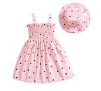 Eqenkely Bebé Niña Elegante Vestido Infantil Flor Imprimir Tirantes Sombrero a Juego Conjunto Vestidos de Playa Verano 3 Meses-3 Años Rosa 3-6 Meses