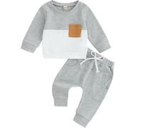 Eqenkely Conjunto Deportivo para Bebé Niño Sudadera Color de Contraste + Pantalones Largos 2 Piezas Trajes de Otoño Invierno Gris 0-6 Meses