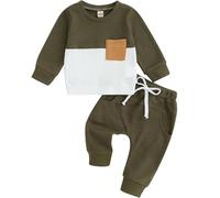 Eqenkely Conjunto Deportivo para Bebé Niño Sudadera Color de Contraste + Pantalones Largos 2 Piezas Trajes de Otoño Invierno Verde militar 12-18 Meses