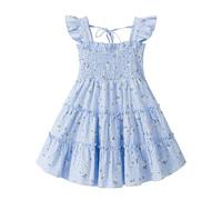 Eqenkely Elegante Vestido de Fiesta para Niña Sin Mangas Casuales Vestidos de Princesa Bordado de Flores para Bebés Niña Azul 5-6 Años
