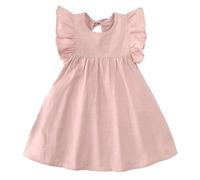 Eqenkely Elegante Vestido de Princesa Fiesta Niñas Algodón y Lino Sin Manga Vestidos Festivo para niños 2-7 Años Rosa 5-6 Años