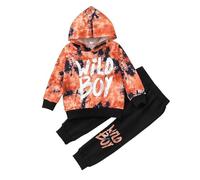 Eqenkely Niño Completo Deportivo de Sudadera con Capucha Top de Manga Larga Color en Contraste + Pantalones de Dos Piezas Rojo 5-6 Años