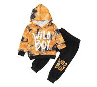 Eqenkely Niño Completo Deportivo de Sudadera con Capucha Top de Manga Larga Color en Contraste + Pantalones de Dos Piezas Naranja 5-6 Años