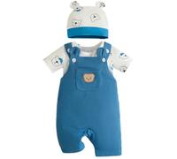 Eqenkely Ropa de Bebé Recién Nacidos Manga Corta a Rayas Mono Top+ Pantalones Cortos con Tirantes y Animales + Sombrero 3 Piezas Verano Conjuntos