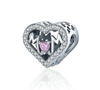 EQEQE Colgante de Plata de Ley, Cuentas de Pulsera, Pulsera de Mujer DIY, Cuentas de Plata de Ley 925 for Pulsera, corazón Hueco, día de la Madre, Palabra de mamá