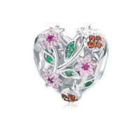 EQEQE Colgante de Plata de Ley, Cuentas for Pulsera, Colgante de Collar de Plata de Ley 925, Cuentas for Pulsera, Mariquita, corazón, Flores Rosas