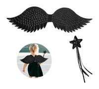 EQLEF alas negras disfraz niña, alas negras y varita mágica de hadas oscuras en el juego de roles de la fiesta de Navidad de Halloween ropa de ángel caído niños (3-7 años)