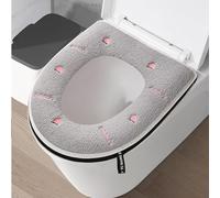 EQLEF Asientos de Inodoro, Peluche Funda Asiento Inodoro Lavable con Cremallera Antideslizante con manija Asiento Inodoro Fundas WC Lindo patrón Rojo melocotón Estampado Gris 38 * 43cm