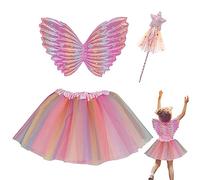 EQLEF Disfraz de hadas mariposa, vestido Tutu rosa con alas de elfo y varita mágica, para niña de 3-6 años (Rosa)