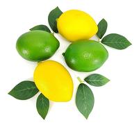EQLEF Limones Artificiales y Limes realistas, 4 Limones Falsos y 4 limón con Hojas de limón Artificiales Que simulan Frutas realistas para Cocina doméstica y exhibición (Limón Amarillo y Verde)