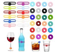 EQLEF Marcadores de Copas, 24 Marcas de Copa de Vino, 12 Marcas de Copa de Bebida, Cóctel de Fiesta de Bar Doméstico, Cerveza de Champán, Identificación de Copa de Silicona de Color
