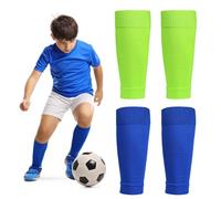 EQLEF Medias Sin pie Futbol Niños, 2 Pares Fundas para Piernas Fútbol con Calcetines Fútbol Avas Verdes y Azules Adecuadas para Deportes 8-13 Años