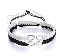 EQLEF Pulseras Infinito, Pulseras Tejidas Ajustables Regalo De Joyería Blanco Y Negro Para Mujeres Niñas Amigos Pareja 2 Uds