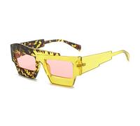 EQNSMDTGZ Gafas De Sol Mujer Gafas de bloqueo sol hip-hop color colisión cuadrada Vintage Personalizado(Yellow Leopard)