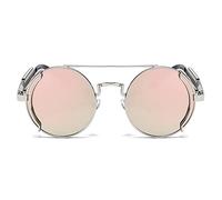 EQNSMDTGZ Gafas De Sol Mujer Metal Double Spring Leg Glasses Colorful Street Shot Sunglasses Vintage Personalizado(Silver Pink)