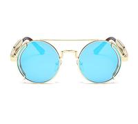 EQNSMDTGZ Gafas De Sol Mujer Metal Double Spring Leg Glasses Colorful Street Shot Sunglasses Vintage Personalizado(Gold Blue)