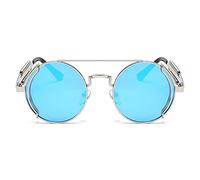 EQNSMDTGZ Gafas De Sol Mujer Metal Double Spring Leg Glasses Colorful Street Shot Sunglasses Vintage Personalizado(Silver Blue)