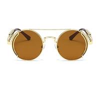 EQNSMDTGZ Gafas De Sol Mujer Metal Double Spring Leg Glasses Colorful Street Shot Sunglasses Vintage Personalizado(Gold Tea)
