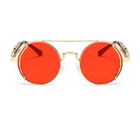 EQNSMDTGZ Gafas De Sol Mujer Metal Double Spring Leg Glasses Colorful Street Shot Sunglasses Vintage Personalizado(Gold Red)