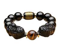 EQQHJL Pulsera de Riqueza de obsidiana Negra, Pulsera de obsidiana, Doble, Ojo Tigre Amarillo, Protege contra los Malos espíritus, pixiu(Double,12mm)
