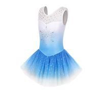 EQSJIU Leotardo de ballet con falda tutú para niñas, danza, gimnasia, vestido de fiesta con copos de nieve brillantes, Azul (Snow Blue), 3-4 años