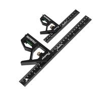 Équerre combinée Faithfull Prestige (lot de 2) en aluminium noir, 150 mm (6 po) et 300 mm (12 po) - Outil multifonction de mesure et de traçage avec niveau à bulle et pointe à tracer
