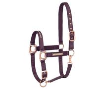 EQUESTRIAN QUEEN Cabestro para caballo ajustable - Elegante cabestro con accesorios de satén y oro rosa, acolchado para mayor comodidad y resistente para el uso diario - Milan (Burdeos, Full (sangre