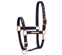 Equestrian Queen Milan - Cabestro Ajustable para Caballos, 2 Compartimentos en la Correa de la Barbilla y el Cuello, Cabestro de Caballo, Cabestro de Sangre Caliente, Poni (Azul Oscuro, Sangre