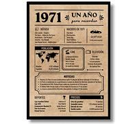 EQUIK PRODUCTS Póster de Cumpleaños 55 años | Regalo Original Hombre y Mujer | Año de Nacimiento 1971 | Tarjeta Felicitación, Periódico Vintage | Cartel Decorativo Fiesta (1971)
