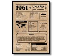 EQUIK PRODUCTS Póster de Cumpleaños 65 años | Regalo Original Hombre y Mujer | Año de Nacimiento 1961 | Tarjeta Felicitación, Periódico Vintage | Cartel Decorativo Fiesta (1961)