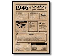 EQUIK PRODUCTS Póster de Cumpleaños 80 años | Regalo Original Hombre y Mujer | Año de Nacimiento 1946 | Tarjeta Felicitación, Periódico Vintage | Cartel Decorativo Fiesta (1946)