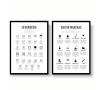 EQUIK PRODUCTS Póster de Lavandería | Decoración Lavandería, Lavadora, Cuarto Lavado | Guía Quitamanchas, Símbolos Lavado | Cuadro Cuidado de la Ropa