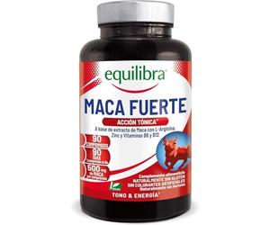 Equilibra, Maca Forte, Acciòn tonica, Suplemento alimenticio con Extracto de Raíz de Maca Peruana 500 mg, L-Arginina, Zinc, Vitaminas B6 y B12, 90 Comprimidos