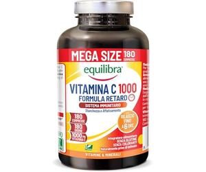 Equilibra Vitamina C de Alta Dosis 1000 mg, Liberación Prolongada Hasta 6 Horas, Vegano, 180 comprimidos, 6 Meses, Para el Funcionamiento Normal del Sistema Inmunitario, Sin Gluten, Sin Lactosa