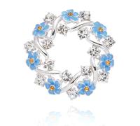 Equilibrium Colección de broches chapados en plata Forget Me Not - Diseños florales circulares y brillantes, Varied, Latón, Circonia cúbica