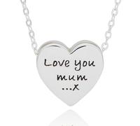 equilibrium Love You Mum - Collar de corazón chapado en plata, colgante con mensaje grabado con cadena, caja de regalo, colección Sentimental