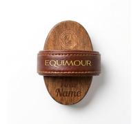Equimour Almohaza de Goma Personalizada - con Grabado del Nombre | Pestillo de piel de madera con cerdas de goma y grabado personalizado - para caballo y perro, regalo personalizado para