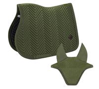 Equimour Set de 2 manoplas de primavera Sage - Manta para saltar y capucha - Transpirable, antideslizante y resistente - Elegante set de torneo ecuestre sangre caliente / Full - Classic Sage