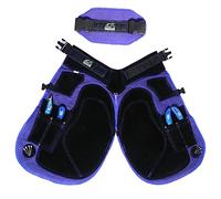 Equine Care Farrier - Chaparreras para delantal, 58,4 cm y 63,5 cm, piel de ante y lona, 4 bolsillos, 2 imanes, herradura de caballo y recorte de pezuñas, azul/negro, 23 pulgadas de longitud