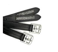 Equine Smile ES5011 - Correa para estribos de piel con piedras brillantes, piel de estribo de alta calidad para doma y saltos, correa elegante para estribos (negro, 150 cm)