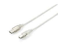 Equip 128653 - Cable USB (1 m, USB A, USB B, 2.0, Male Connector/Male Connector, Plata, Transparente)