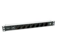 Equip Regleta alimentación Rack 19" 1U Aluminio Negra 7x Schuko + 2x USB con protector SPD 1,8 m