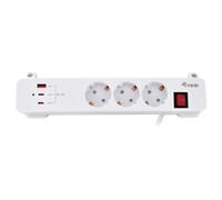 Equip Regleta de 3 enchufes Schuko, 2 USB-C y 1 USB-A con Interruptor