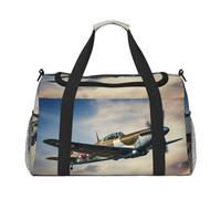 Equipaje de mano con estampado de avión de la Segunda Guerra Mundial para mujeres y hombres, bolsa cruzada de fin de semana para yoga, viajes, imprescindible, Negro -, Talla única