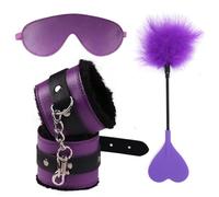 Equipo De Bondage,Esposas Eróticas Con Venda Para Los Ojos,Kit Bdsm,Juguetes Sexuales Para Mujeres,Fetiche,Plumas,Coqueteo,Azotes,Paleta,Juegos De Cosplay,Morado,3 Piezas,Talla Única