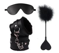 Equipo De Bondage,Esposas Eróticas Con Venda Para Los Ojos,Kit Bdsm,Juguetes Sexuales Para Mujeres,Fetiche,Plumas,Coqueteo,Azotes,Paleta,Juegos De Cosplay,Negro,3 Piezas,Talla Única