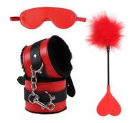 Equipo De Bondage,Esposas Eróticas Con Venda Para Los Ojos,Kit Bdsm,Juguetes Sexuales Para Mujeres,Fetiche,Plumas,Coqueteo,Azotes,Paleta,Juegos De Cosplay,Rojo,3 Piezas,Talla Única